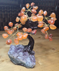 Petit arbre de cornaline sur base d'améthyste